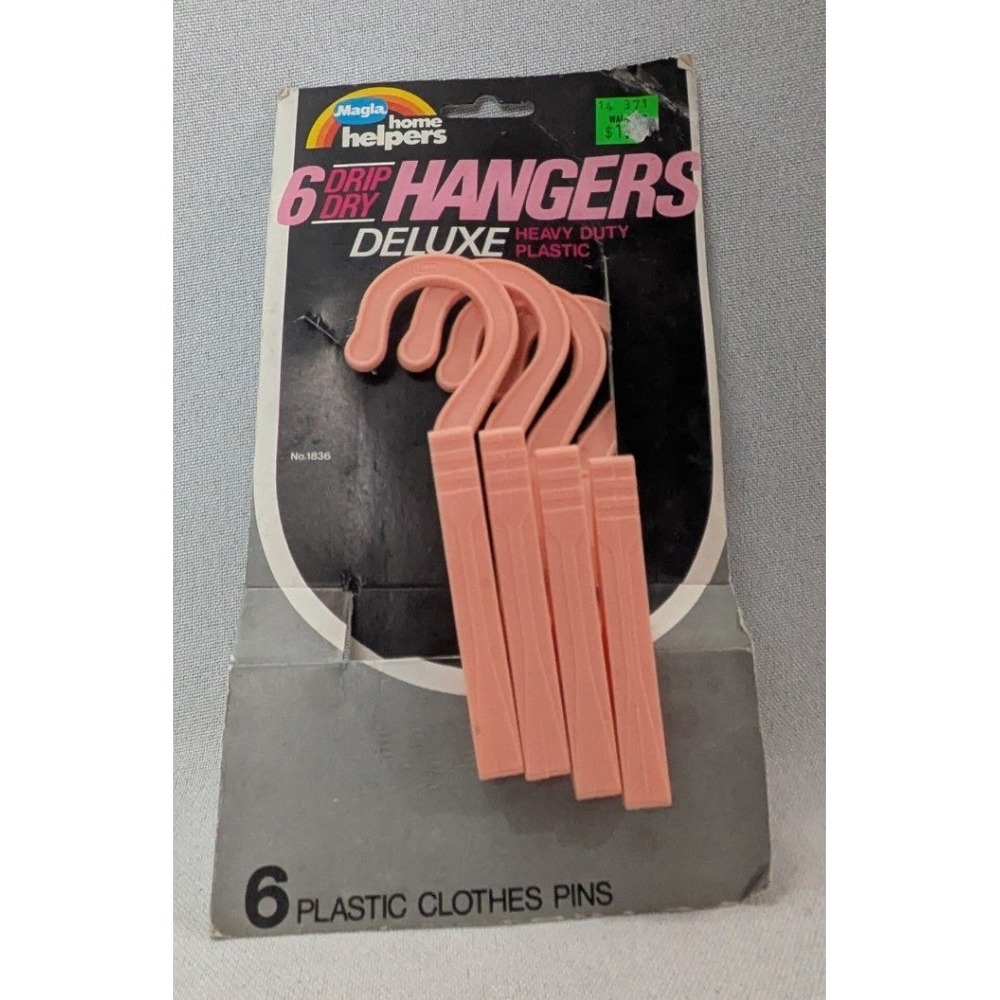 Magla Drip Dry Hangers Unisex OS Pink New Vintage 1986 Heavy Duty Plastic 6 Pack